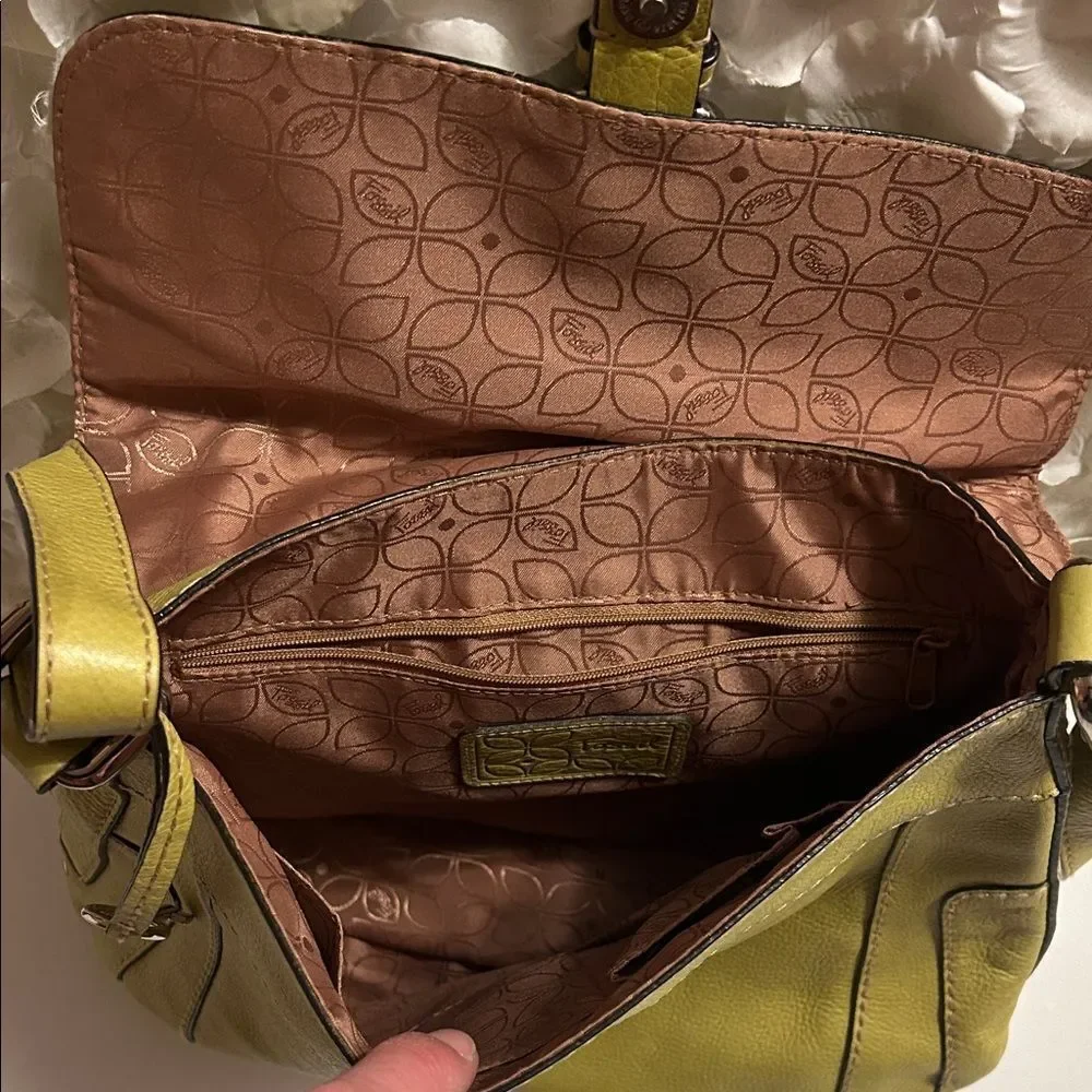 Fossil Lime Green Leather Crossbody Bag